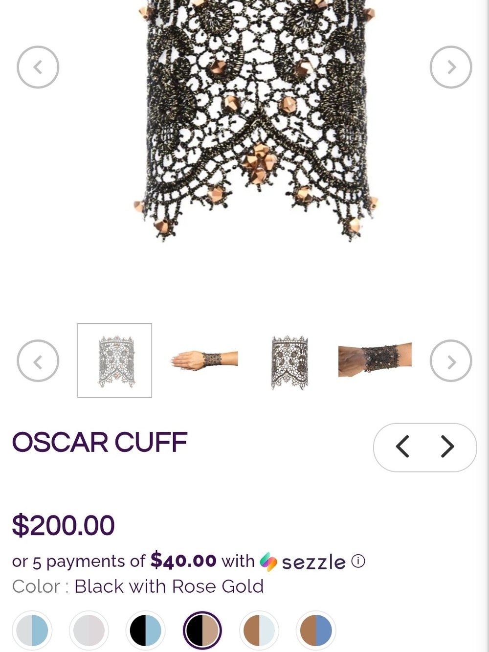 Kim Smiley Oscar Cuff Black With Swarovski Rose Gold Crystals